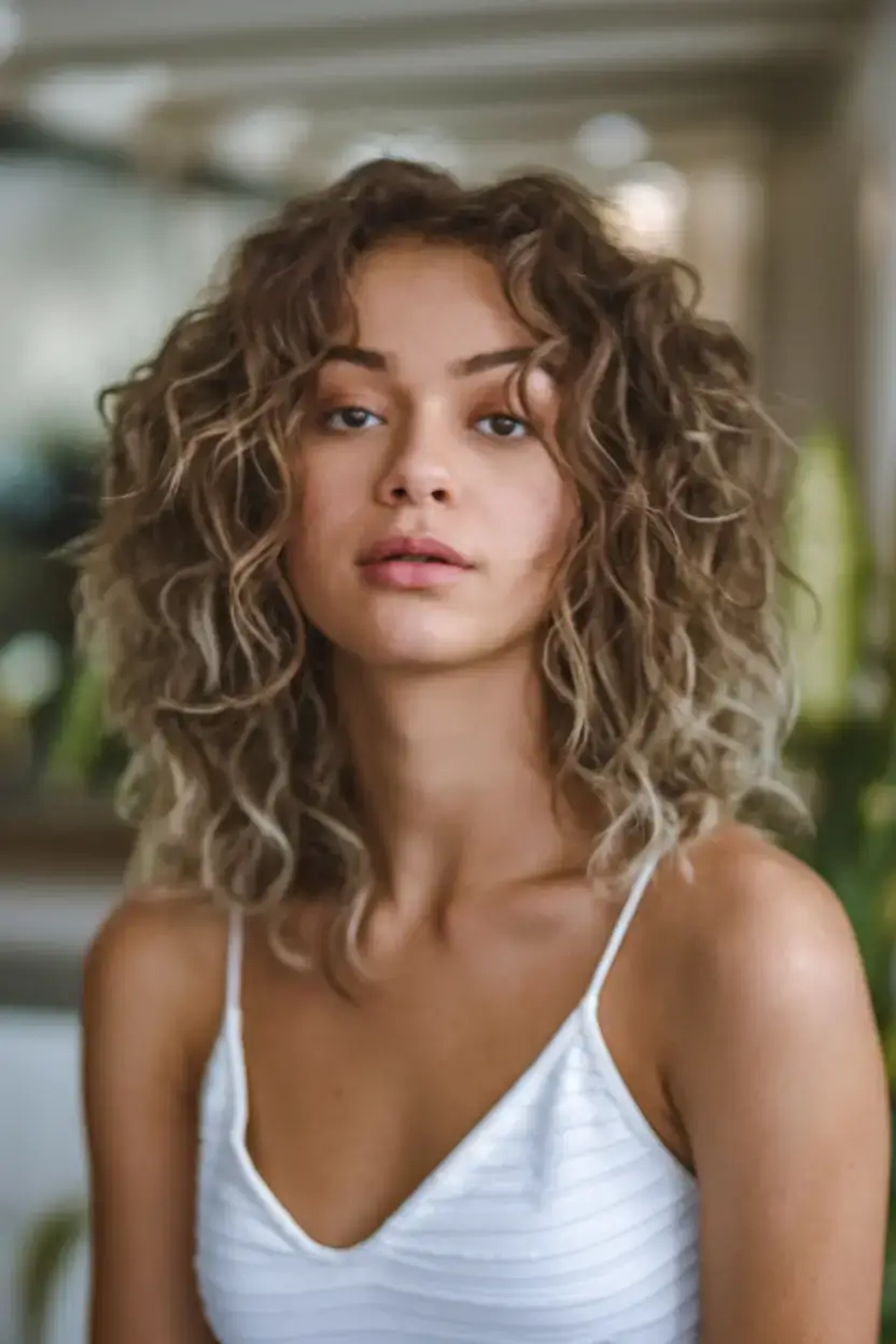 curly haircuts summer ideas 2025 Beachy Brunette Bob with Loose Curls