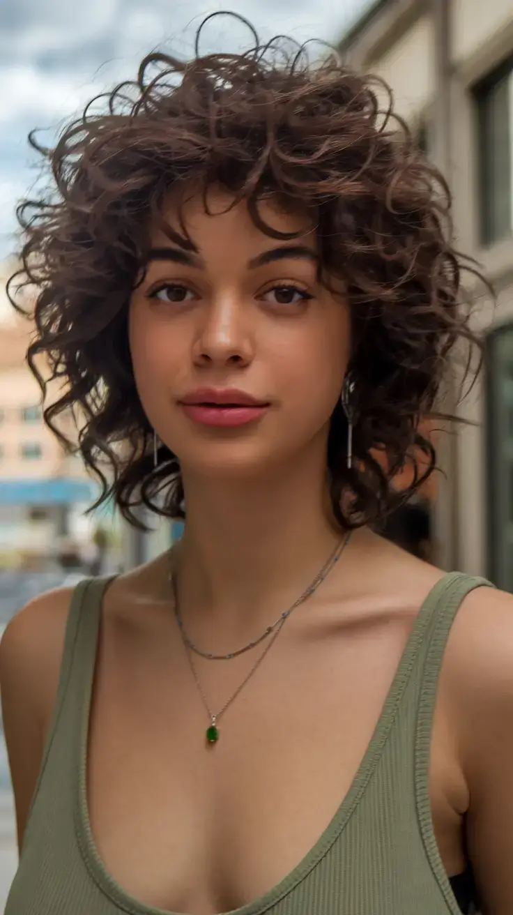 curly haircuts summer ideas 2025 Short Shaggy Curls with Airy Bangs