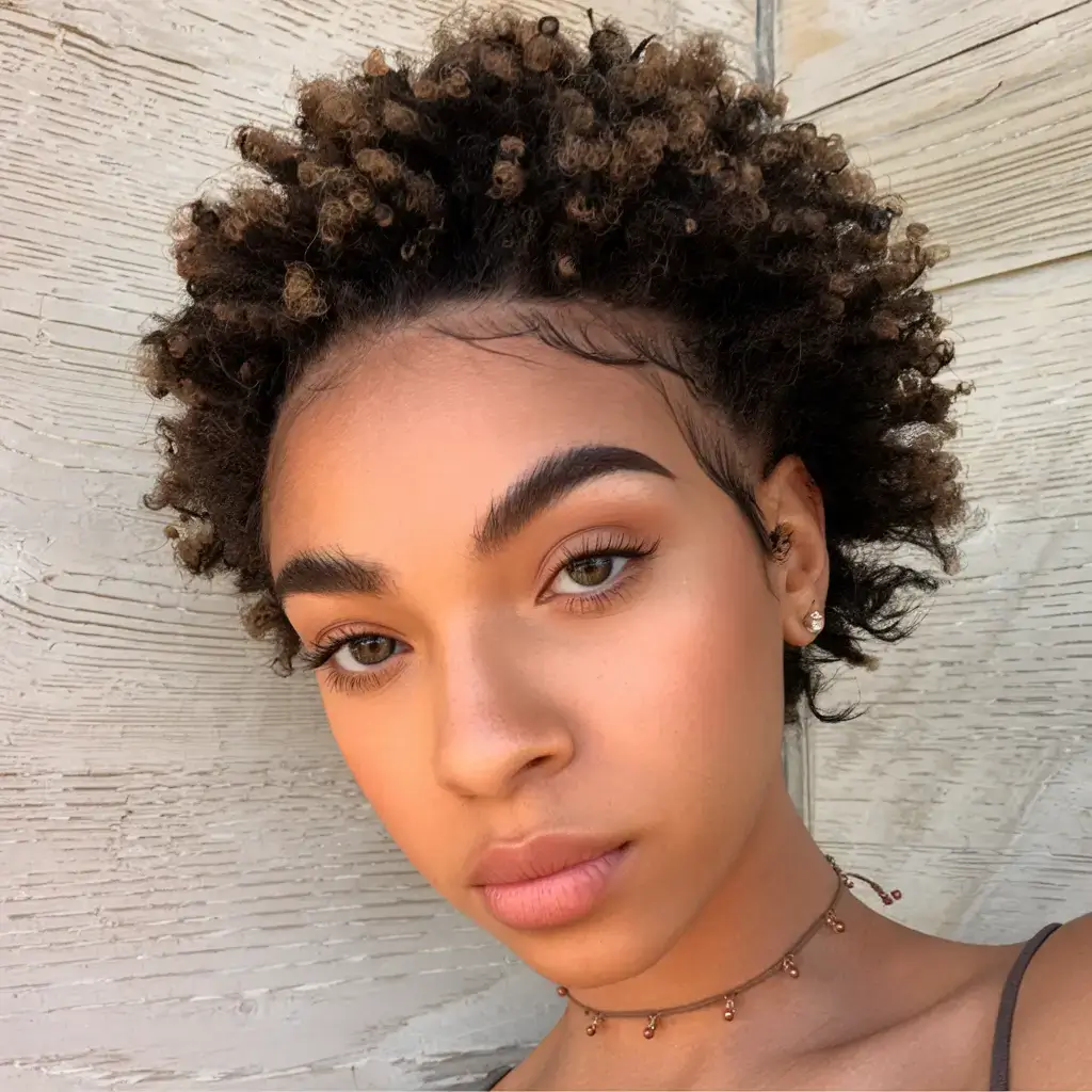 cute natural summer hairstyle ideas 2025+Short Fro with Honey Blonde Tips