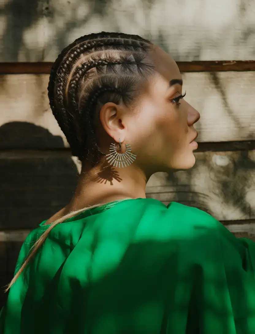cute natural summer hairstyle ideas 2025+Cornrow Chic with Summer Sleekness