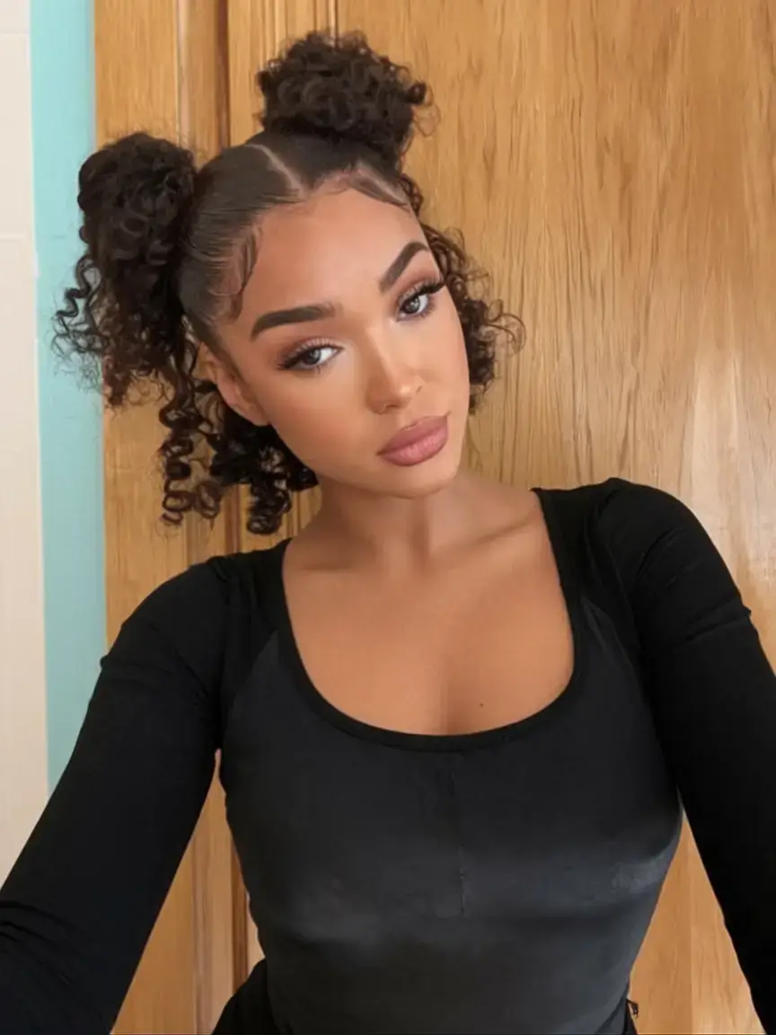 cute natural summer hairstyle ideas 2025+Double Puff Playfulness