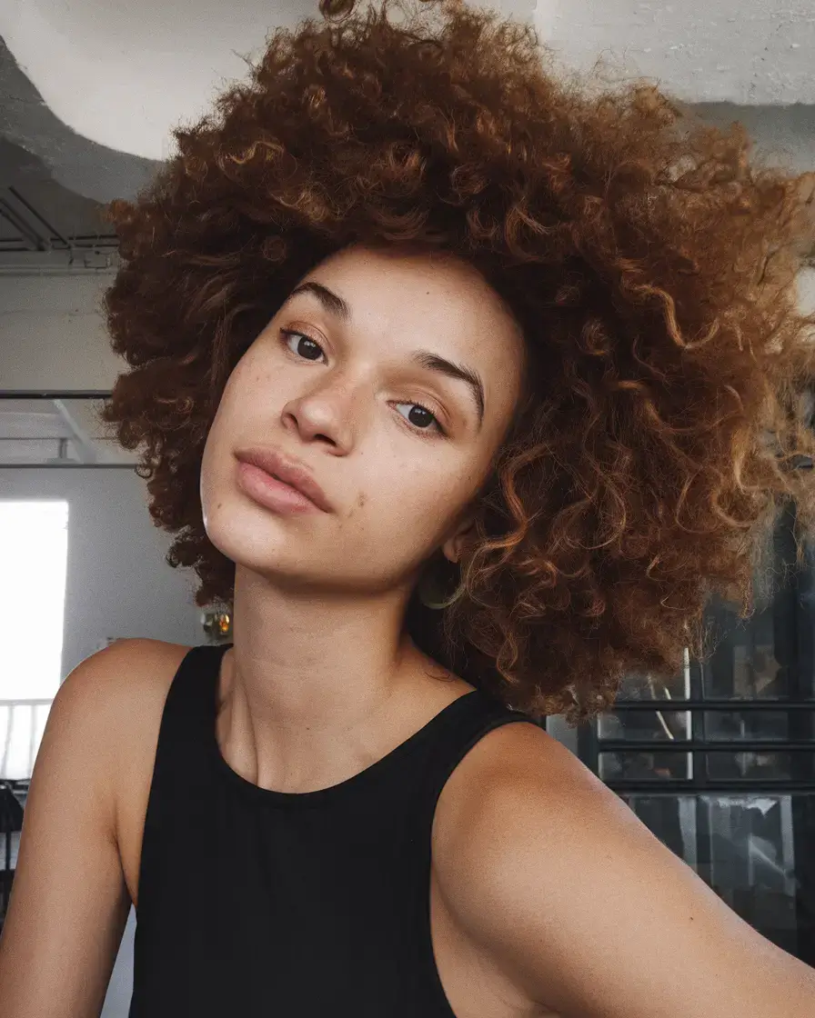 cute natural summer hairstyle ideas 2025+Fluffy Ginger Curls with Full Shape