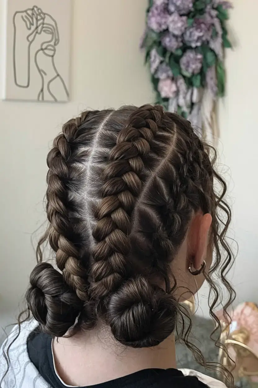 cute natural summer hairstyle ideas 2025 Tight Dutch Braids with Curled Ends