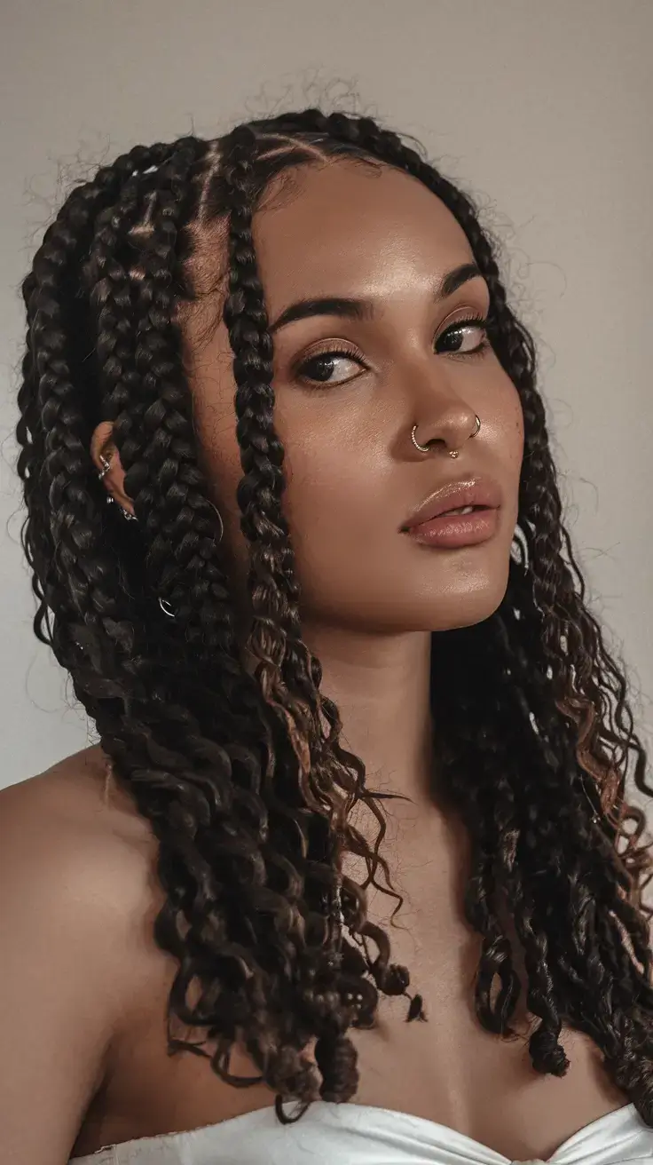 cute natural summer hairstyle ideas 2025+Defined Box Braids with Twist Ends