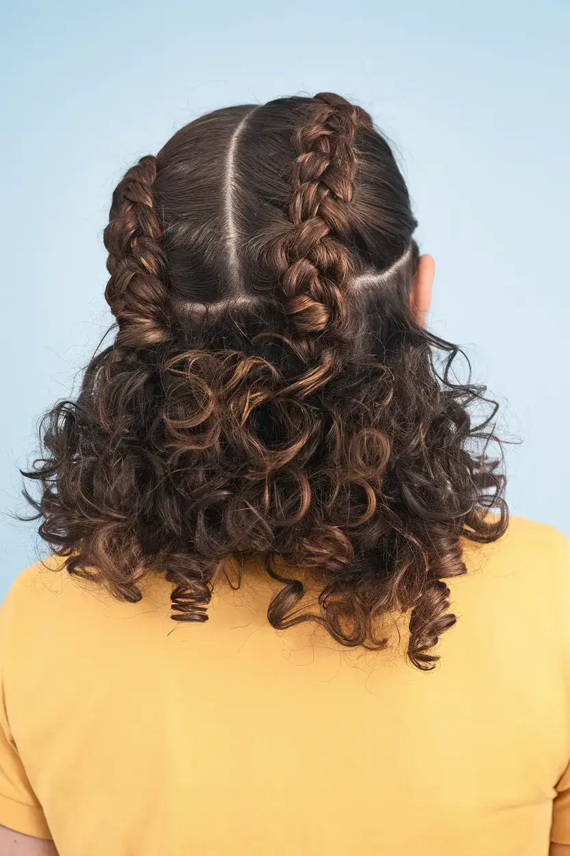 cute natural summer hairstyle ideas 2025+Double Dutch Braids with Defined Curls
