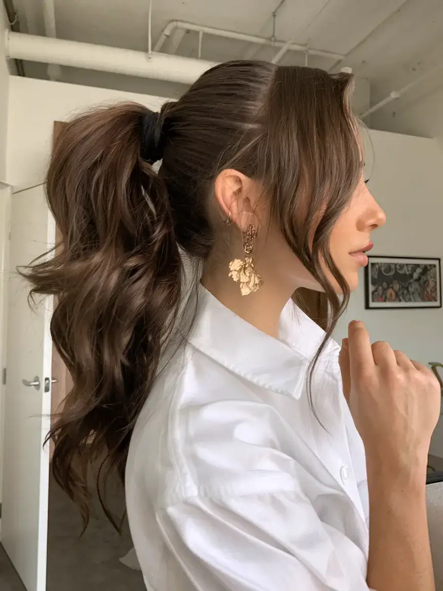 easy summer hairstyles 2025 Curled Ponytail with Side Part