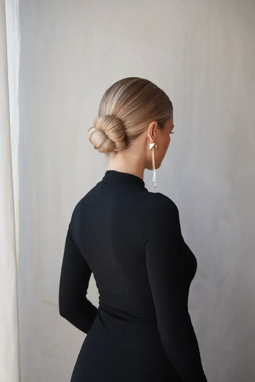 easy summer hairstyles 2025 Slicked Low Bun with a Sculptural Finish