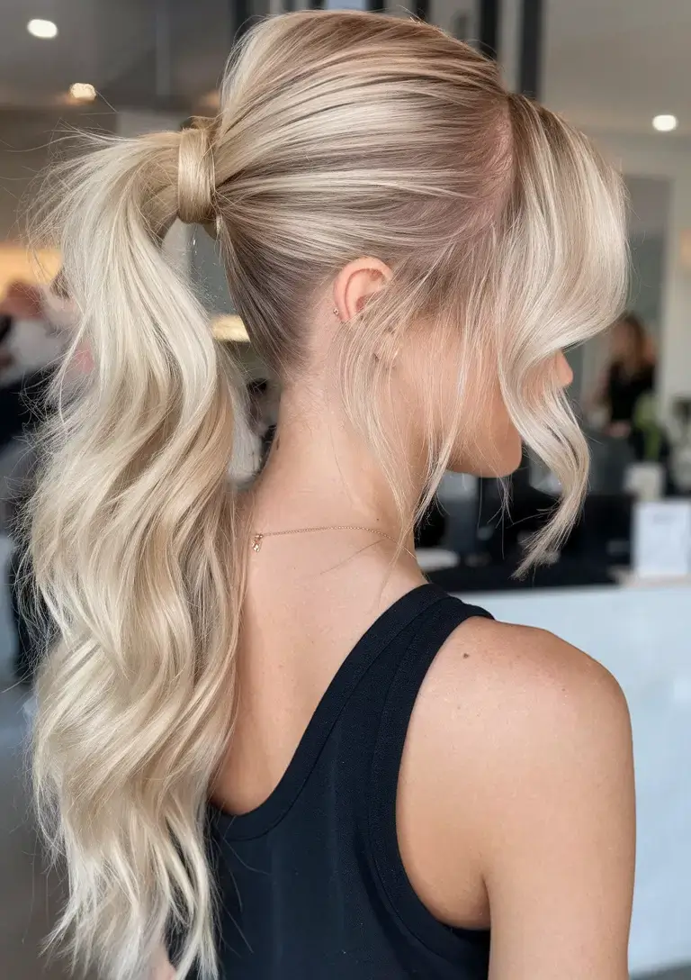 easy summer hairstyles 2025 High Ponytail with Tucked-In Wrap