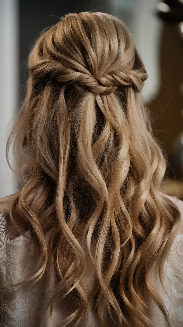 fresh hairstyles for june 2025 Wavy Half-Up with Soft Knotted Detail