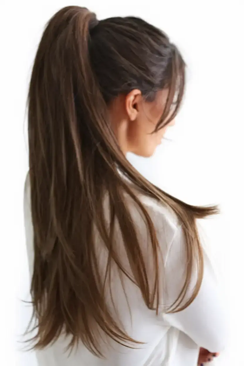 fresh hairstyles for june 2025 High Sleek Ponytail with Modern Layers