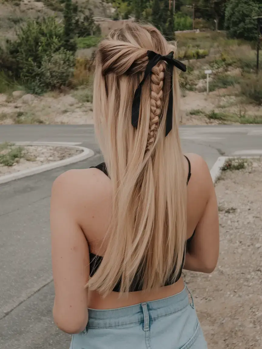 fresh hairstyles for june 2025 Minimalist Bow Braid for Straight Hair Days