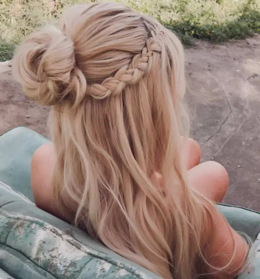 fresh hairstyles for june 2025 Romantic Side Bun with Braided Crown