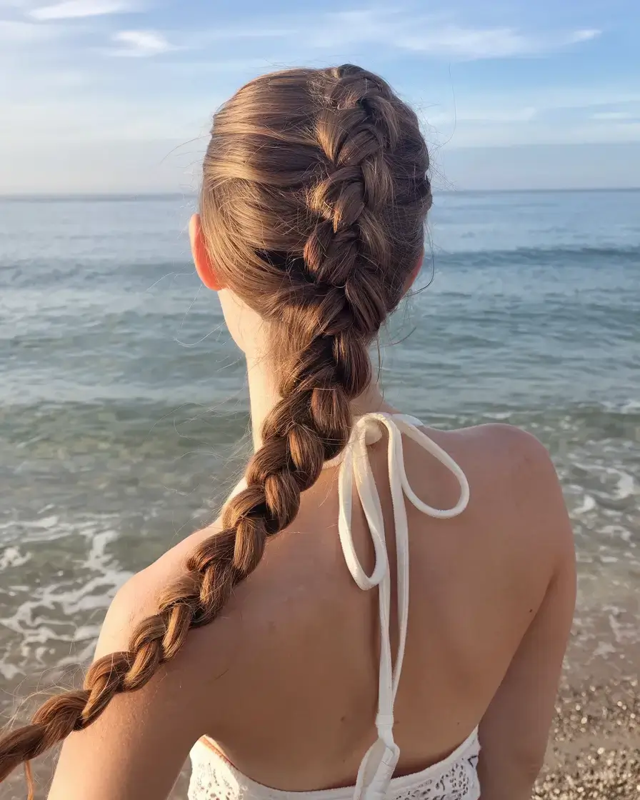 fresh hairstyles for june 2025 Classic French Braid with a Sun-Ready Finish