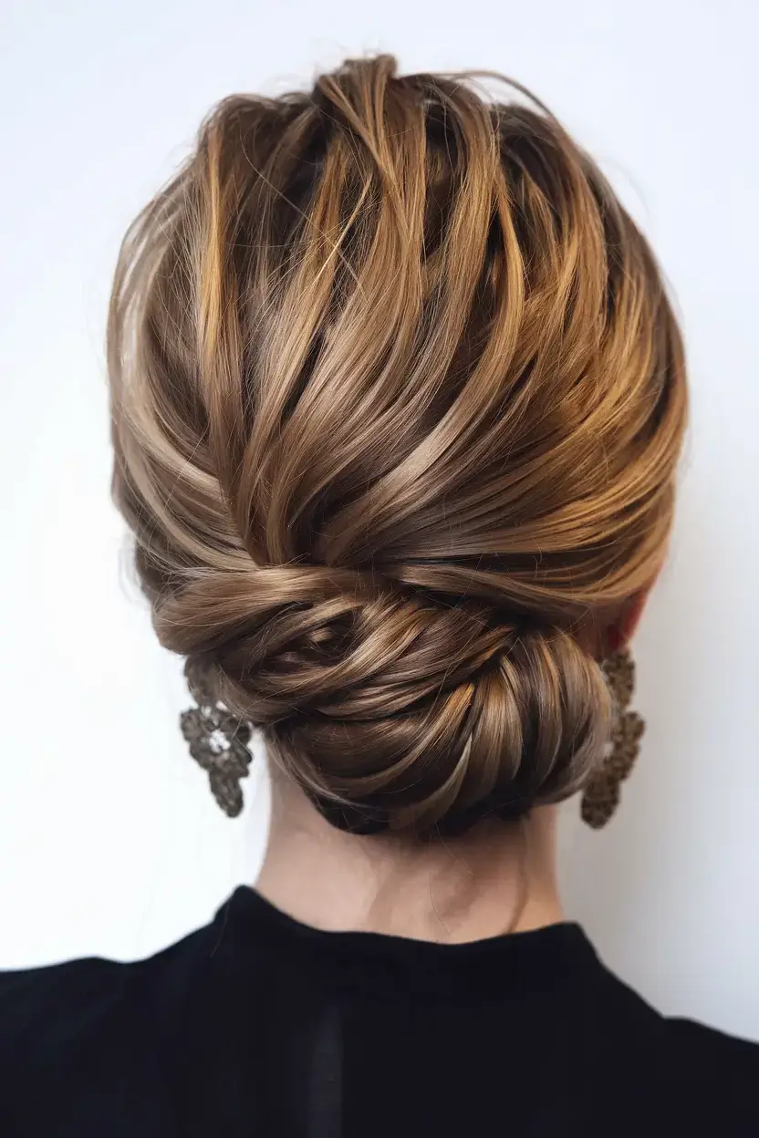 fresh hairstyles for june 2025 Elegant Rolled Chignon for Golden Hour Events