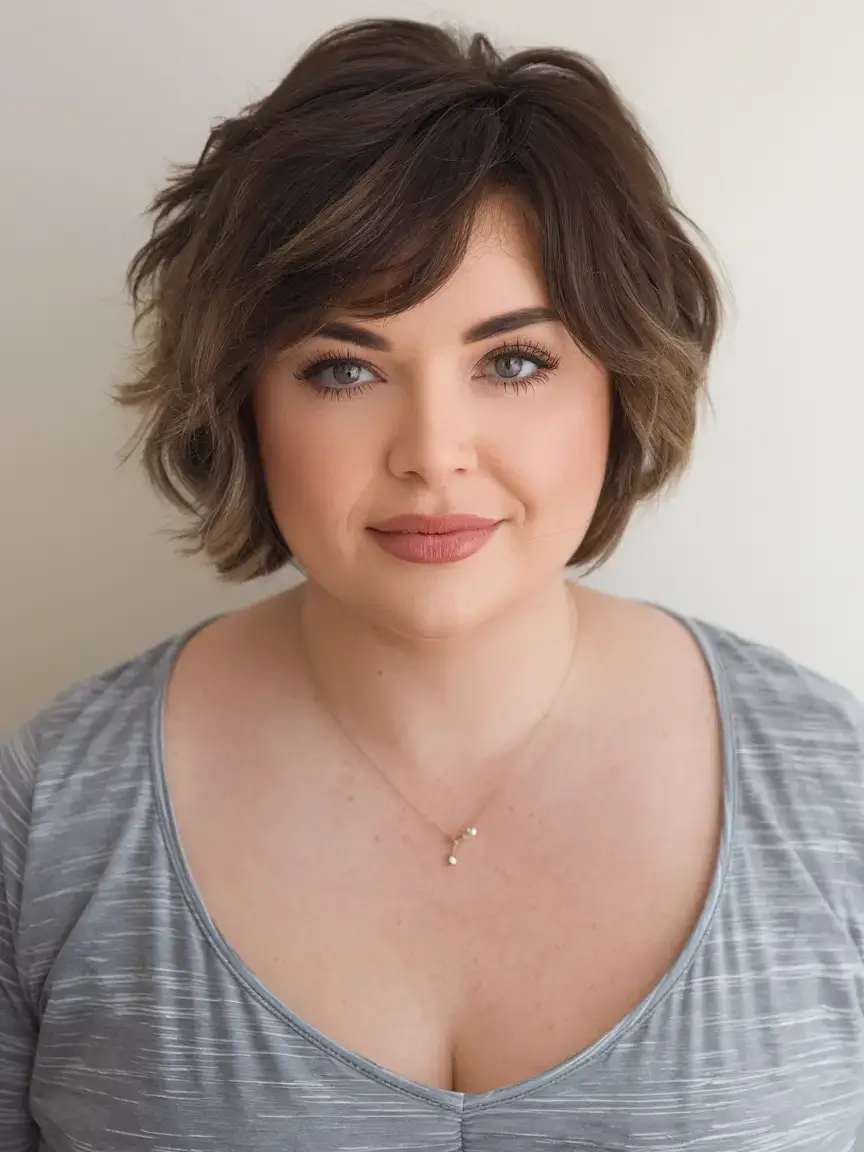 haircut for chubby face summer ideas 2025 Fluffy Bob with Volume Crown
