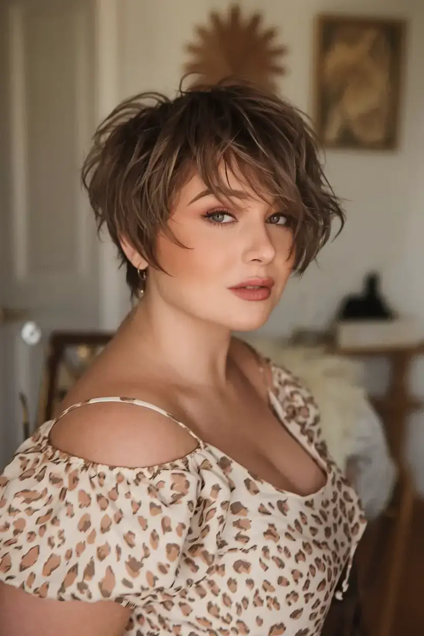 haircut for chubby face summer ideas 2025 Wispy Pixie with Side Bangs
