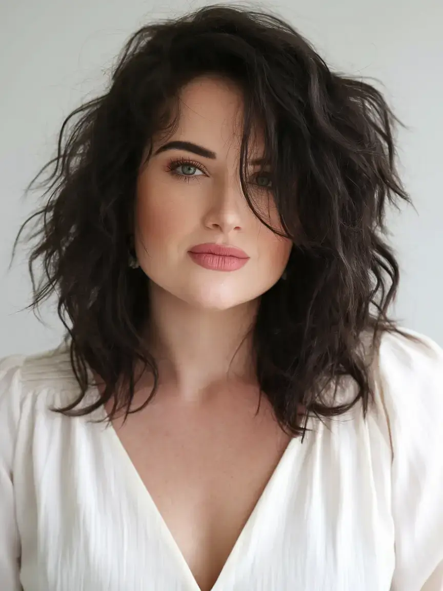 haircut for chubby face summer ideas 2025 Messy Asymmetric Lob