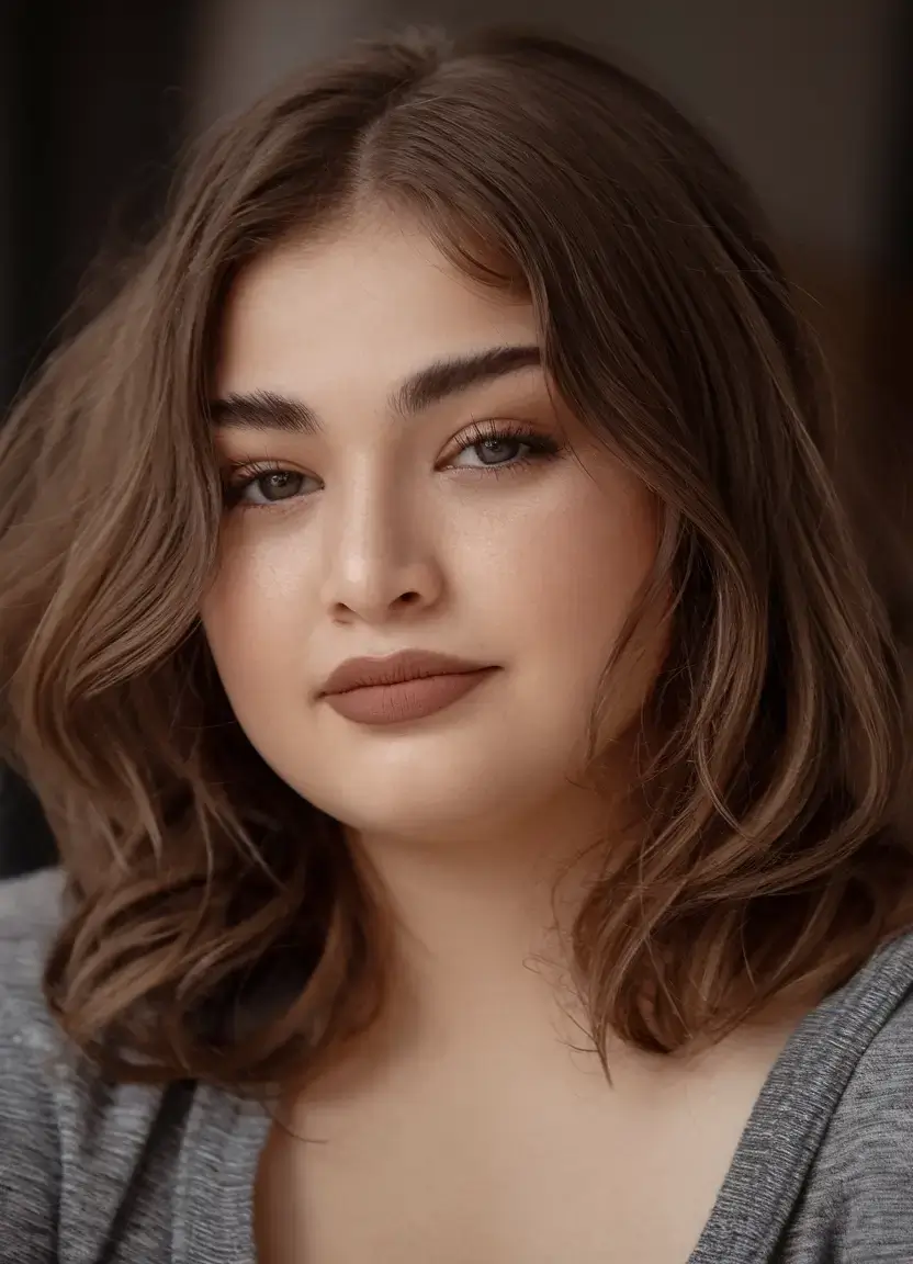 haircut for chubby face summer ideas 2025 Rounded Lob with Gentle Curtain Fringe