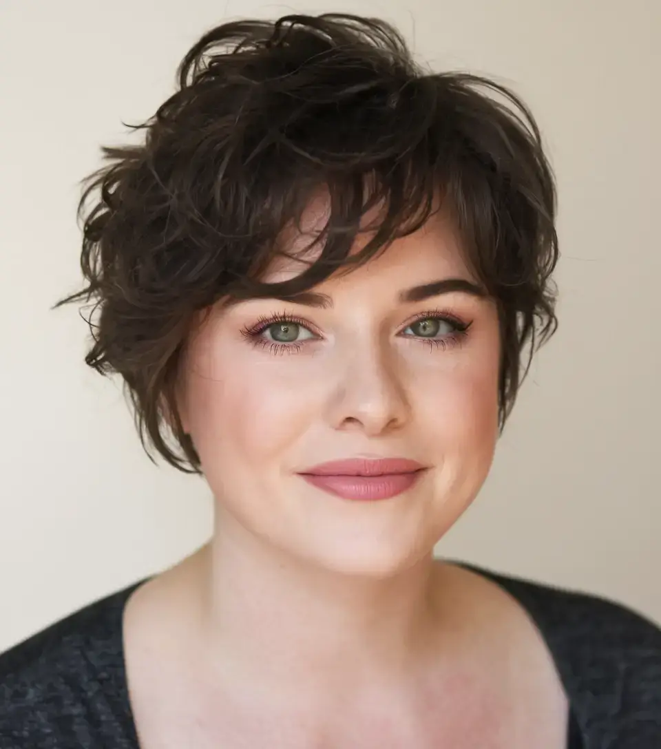 haircut for chubby face summer ideas 2025 Short Wavy Pixie with Volume Top