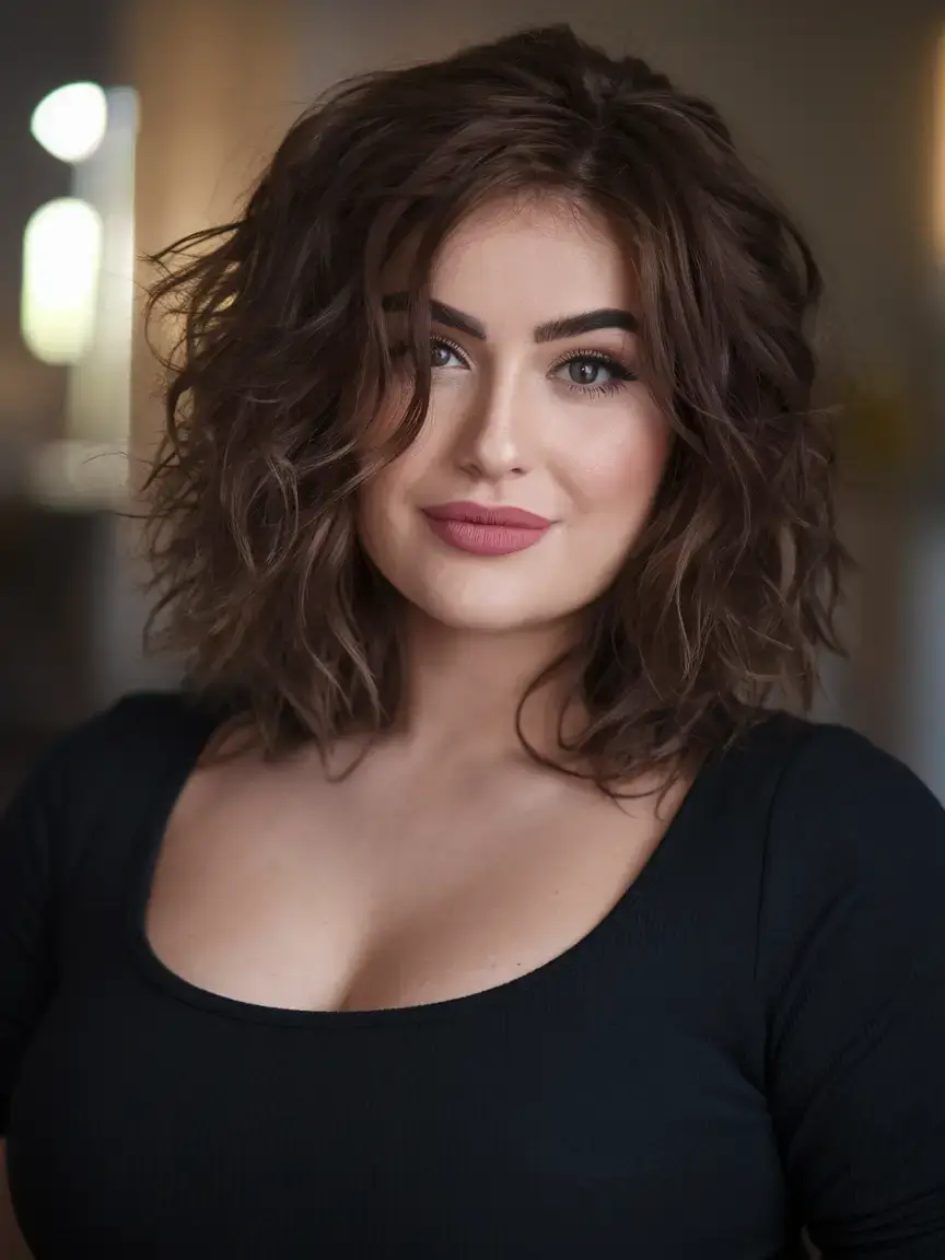 haircut for chubby face summer ideas 2025 Thick Textured Lob with Volume and Layers