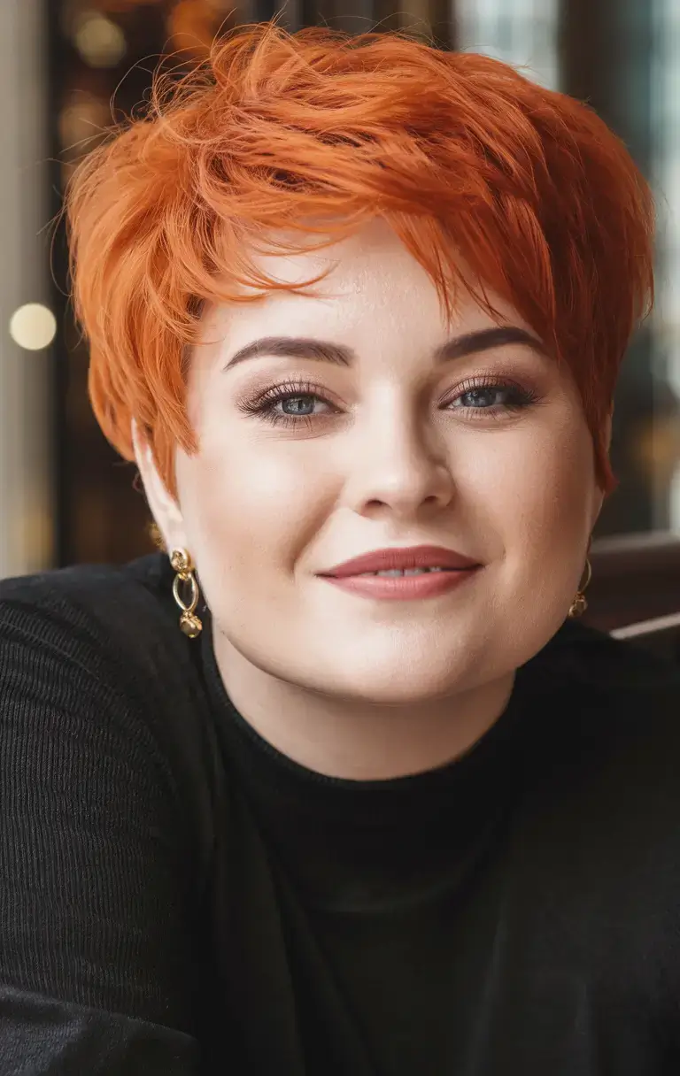 haircut for chubby face summer ideas 2025 Sunset Orange Pixie Cut