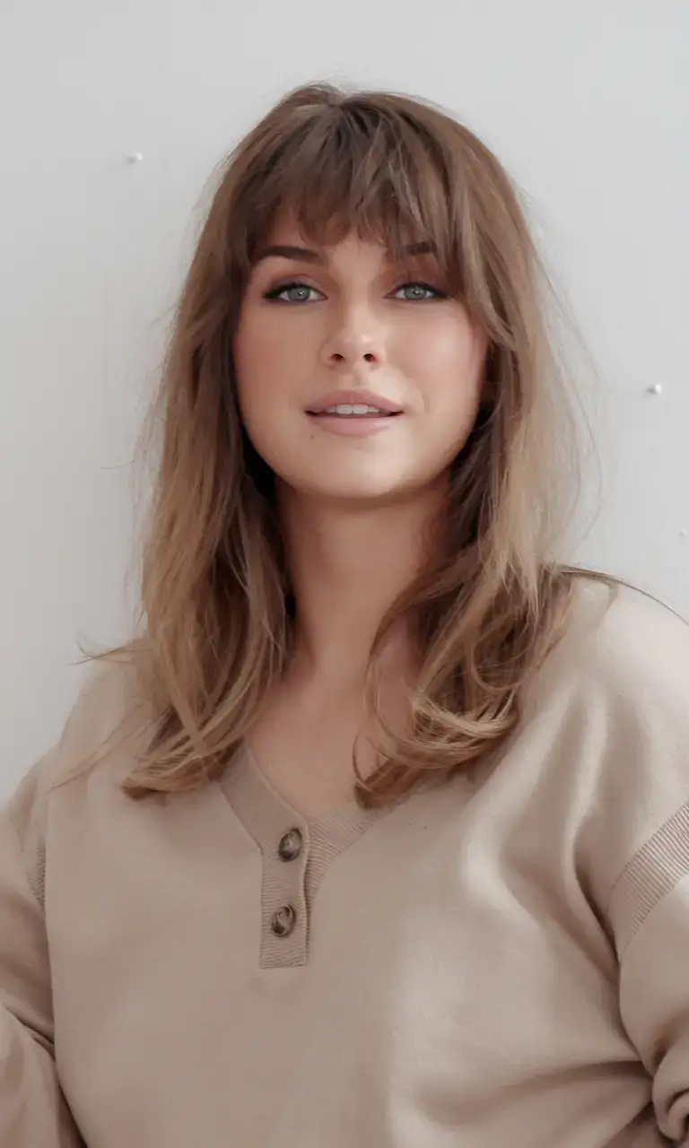 haircut for chubby face summer ideas 2025 Soft Layers with Curtain Bangs