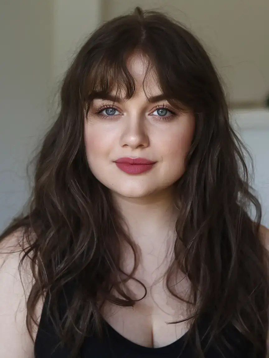 haircut for chubby face summer ideas 2025 Face-Framing Layers with Wispy Bangs