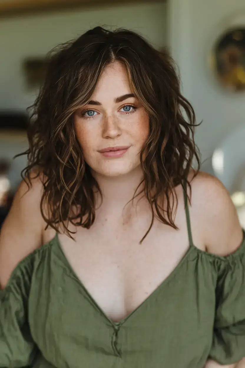 haircut for chubby face summer ideas 2025 Messy Medium Lob with Shadow Layers