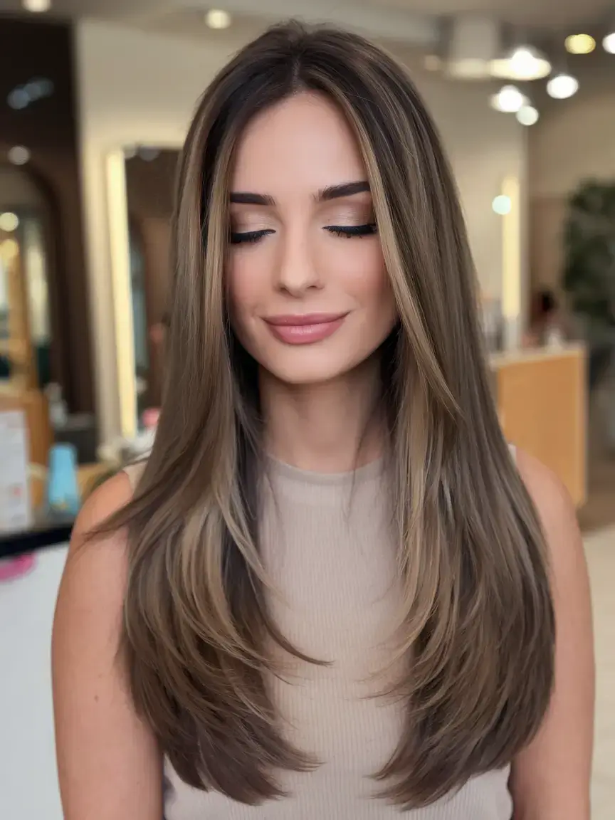 haircut for oval face summer ideas 2025 Long Sleek Layers with Face-Framing Balayage