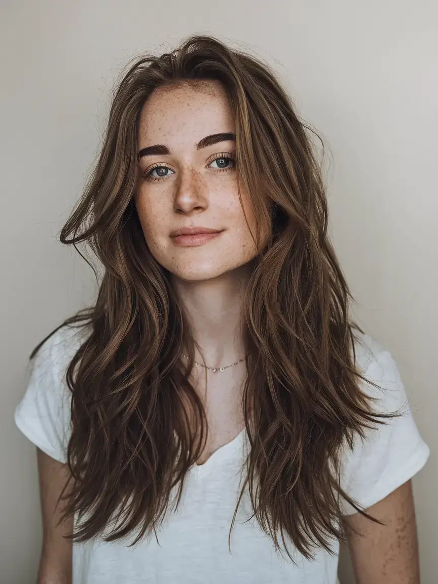 haircut for oval face summer ideas 2025 Effortless Texture with Natural Brunette Layers