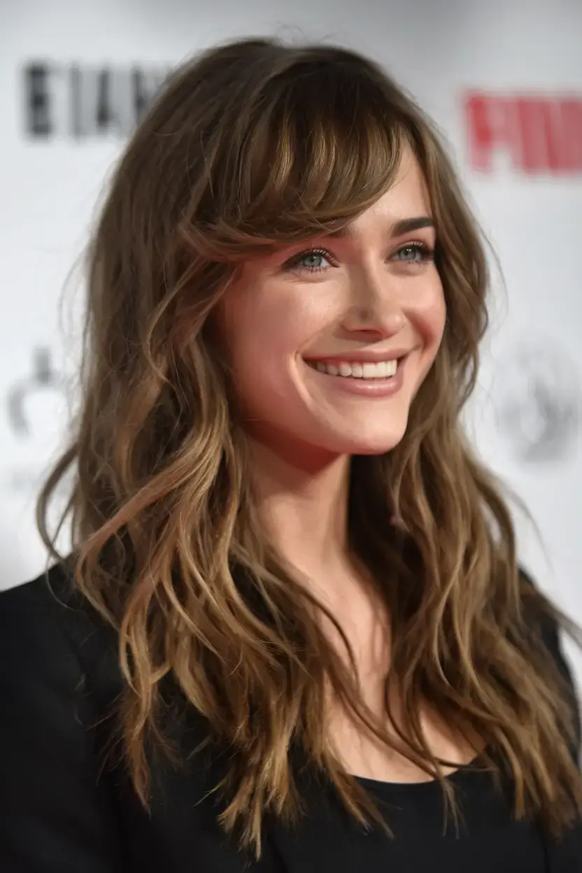 haircut for oval face summer ideas 2025 Soft Curtain Fringe with Loose Flowing Waves