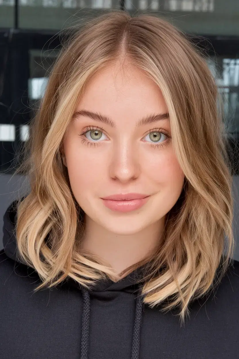 haircut for oval face summer ideas 2025 Blunt Honey Blonde Lob with Soft Waves