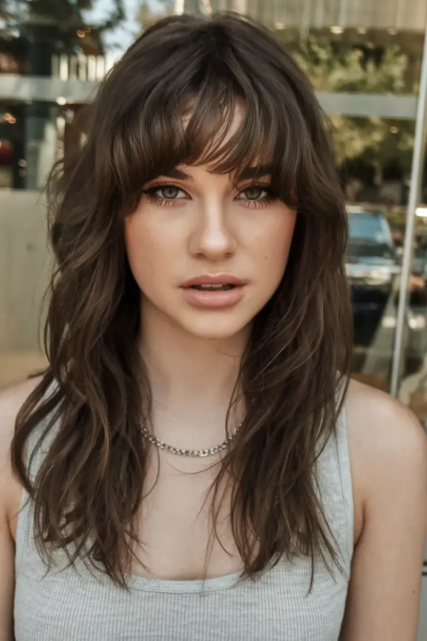 haircut for oval face summer ideas 2025 Layered Shag with Rounded Bangs