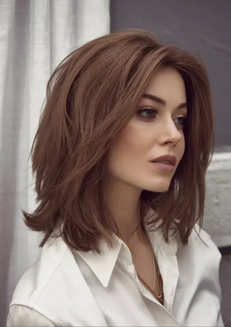 haircut for oval face summer ideas 2025 Medium Flicked Layers with Lifted Crown