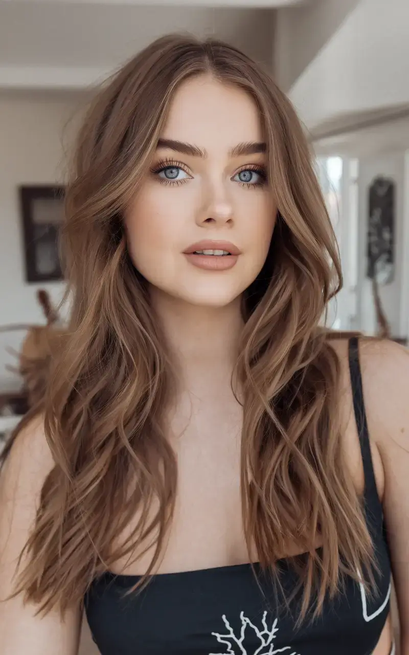 haircut for oval face summer ideas 2025 Loose Waves with Seamless Warm Highlights