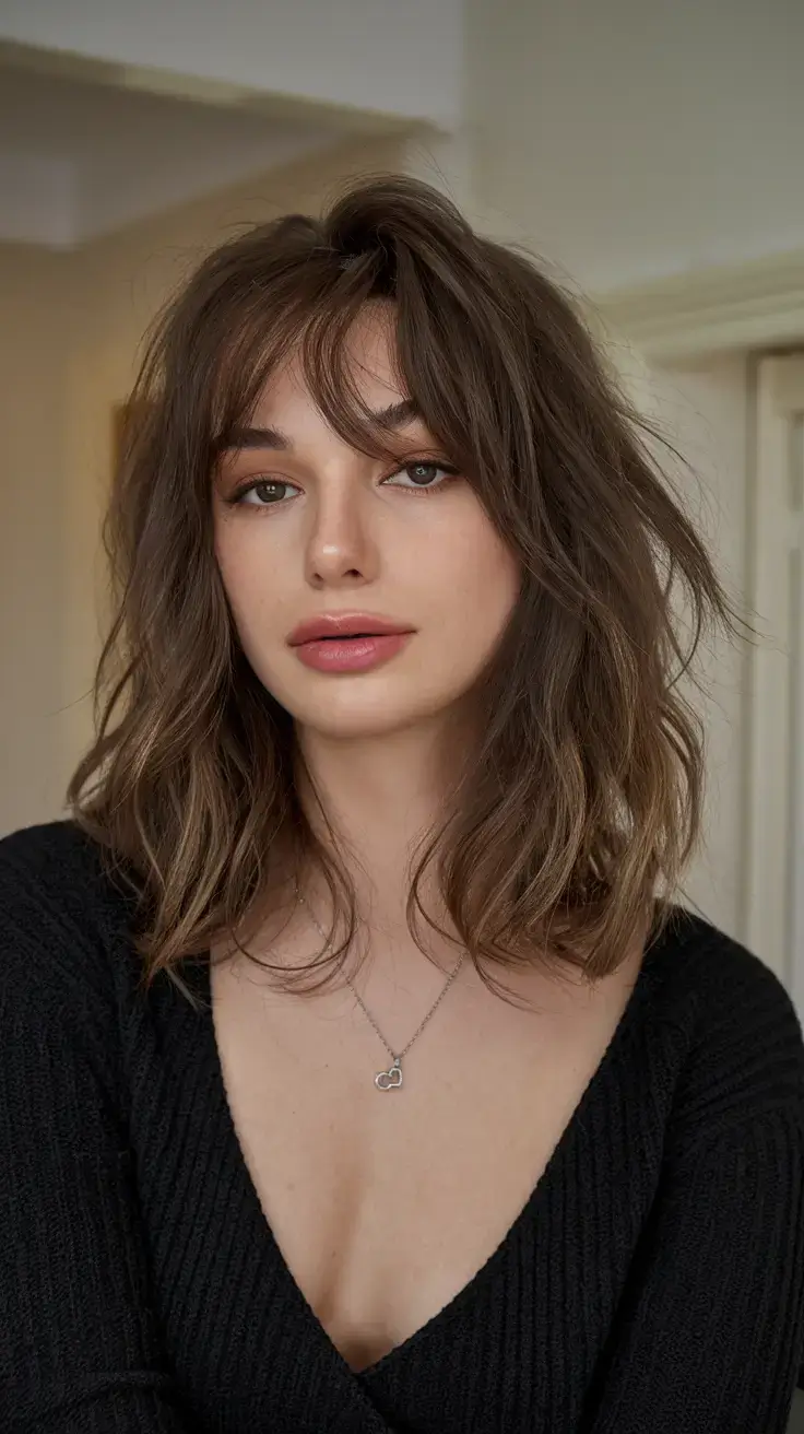 haircut for oval face summer ideas 2025 Wispy Shag Bob with Feathered Bangs
