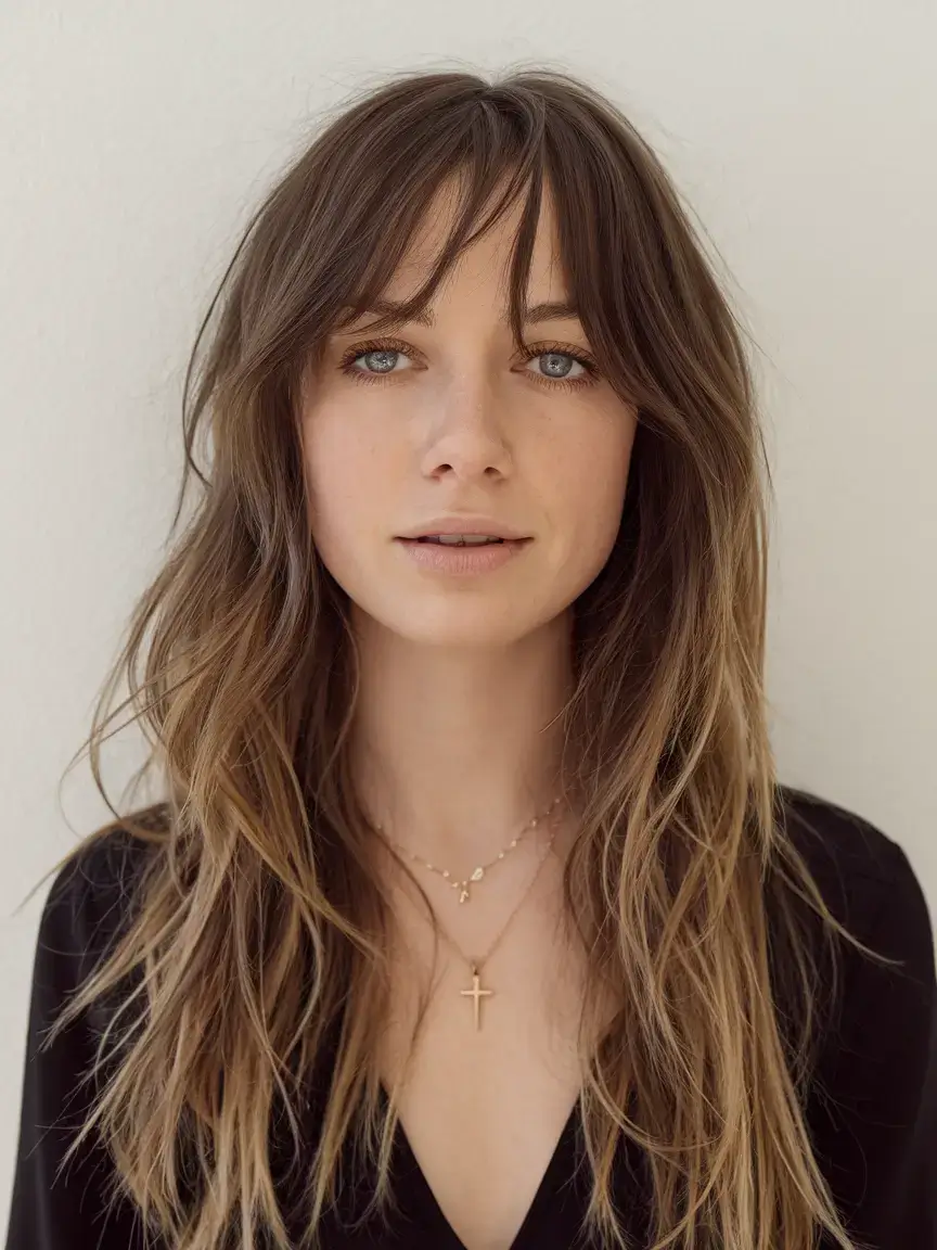 haircut for oval face summer ideas 2025 Boho Fringe with Soft Shag Layers