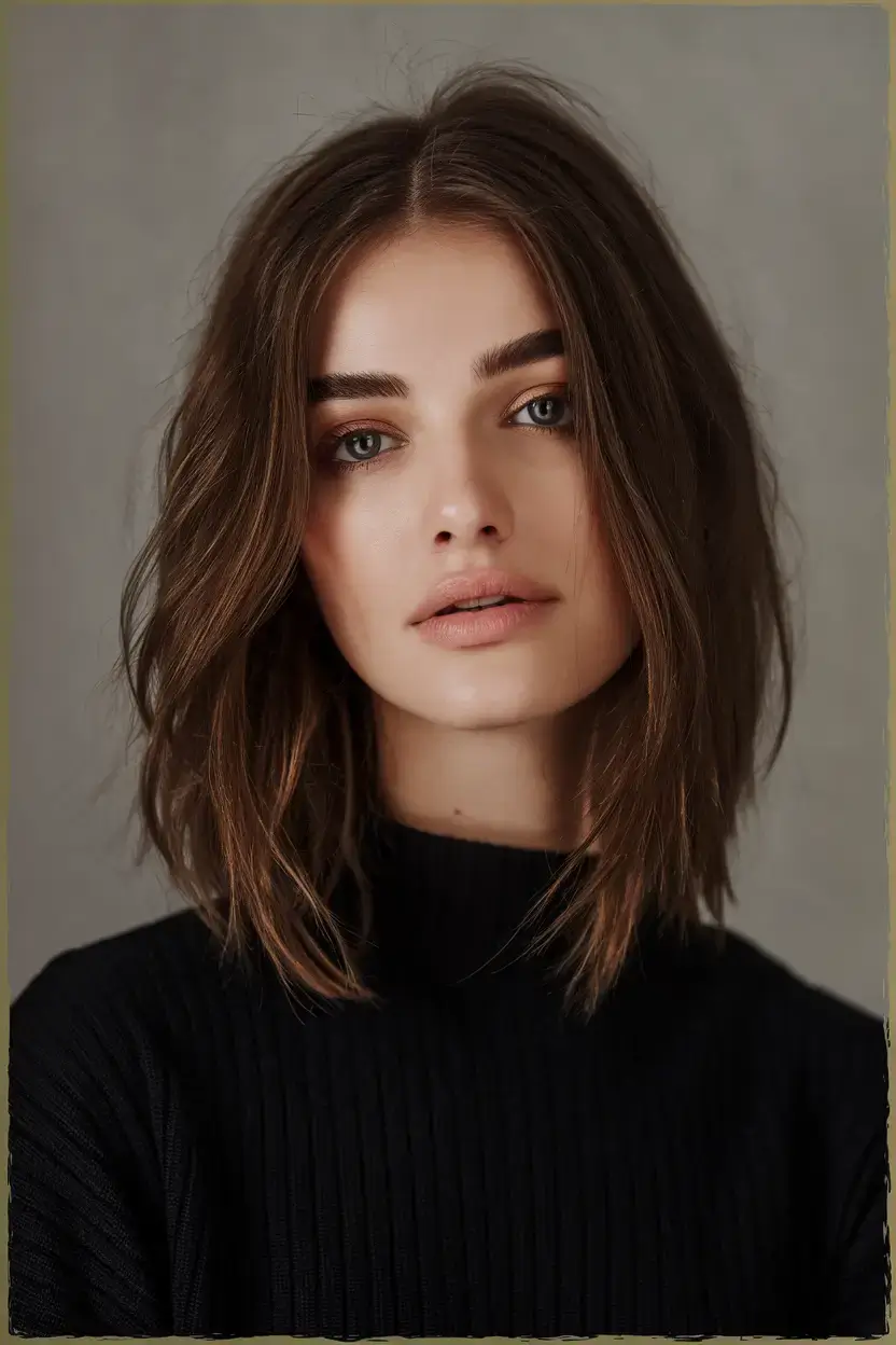 haircut for oval face summer ideas 2025 Blunt Shaggy Bob with Understated Texture