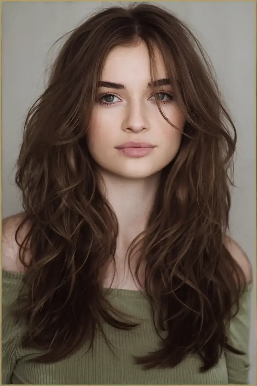 haircut for oval face summer ideas 2025 Textured Chestnut Layers with Airy Volume