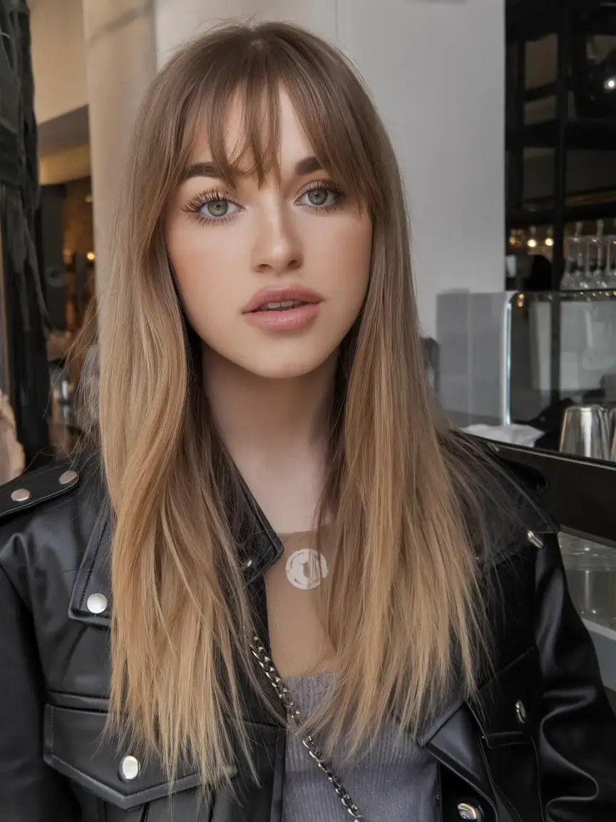 haircut for oval face summer ideas 2025 Sleek Straight with Baby Bangs