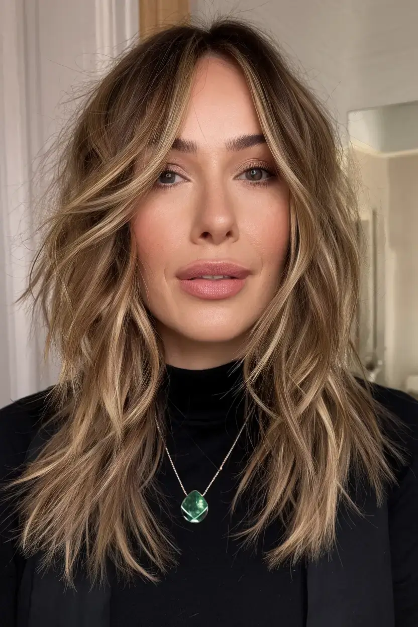haircut for oval face summer ideas 2025 Mid-Length Balayage with Tousled Texture