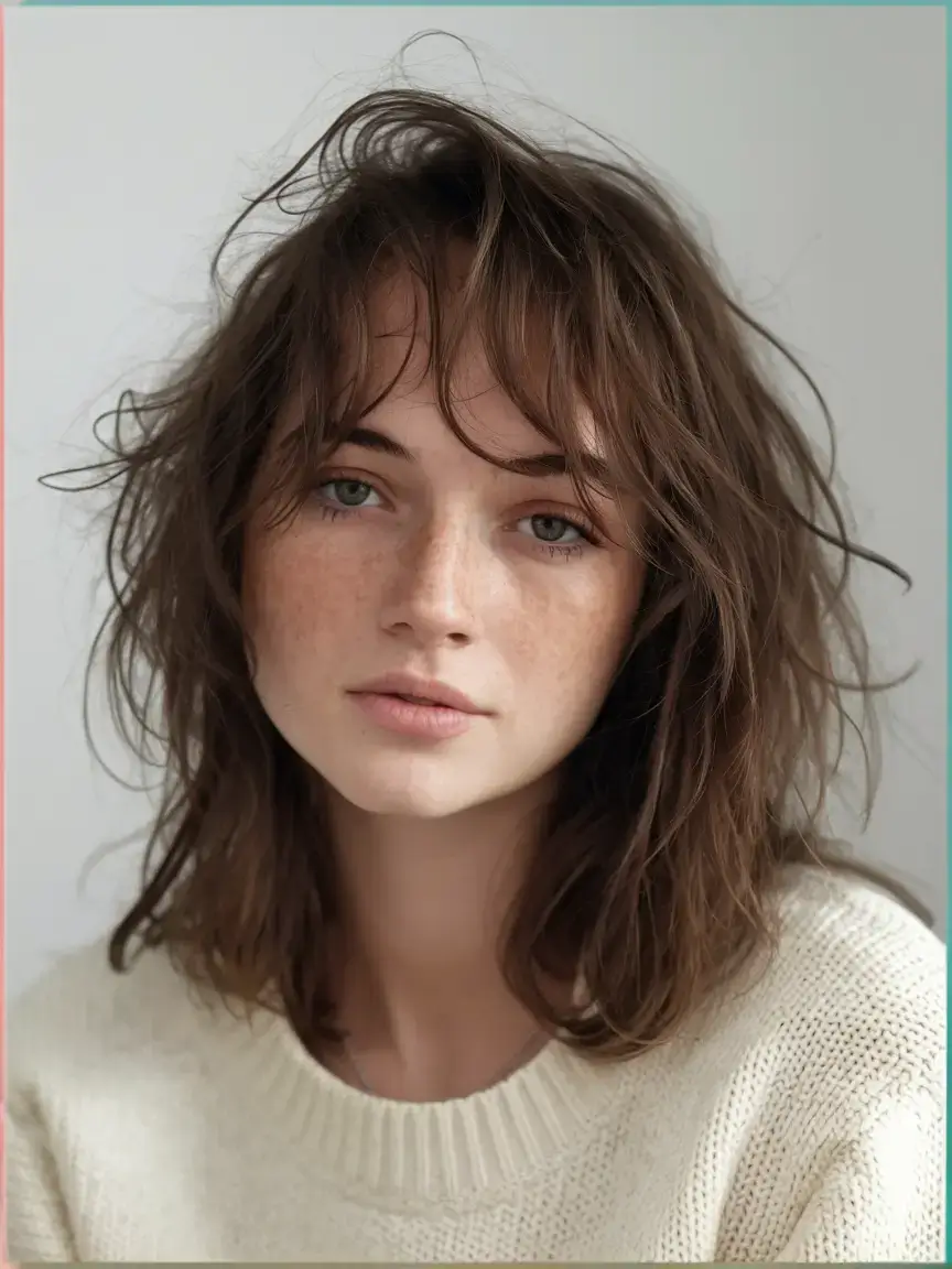 haircut for oval face summer ideas 2025 Messy Crop with Shaggy Curtain Bangs