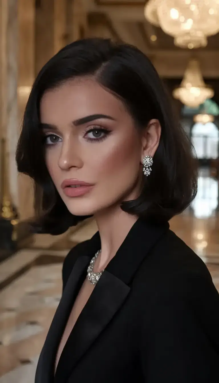 haircut for round face - summer ideas 2025 Polished Deep-Side-Part Bob