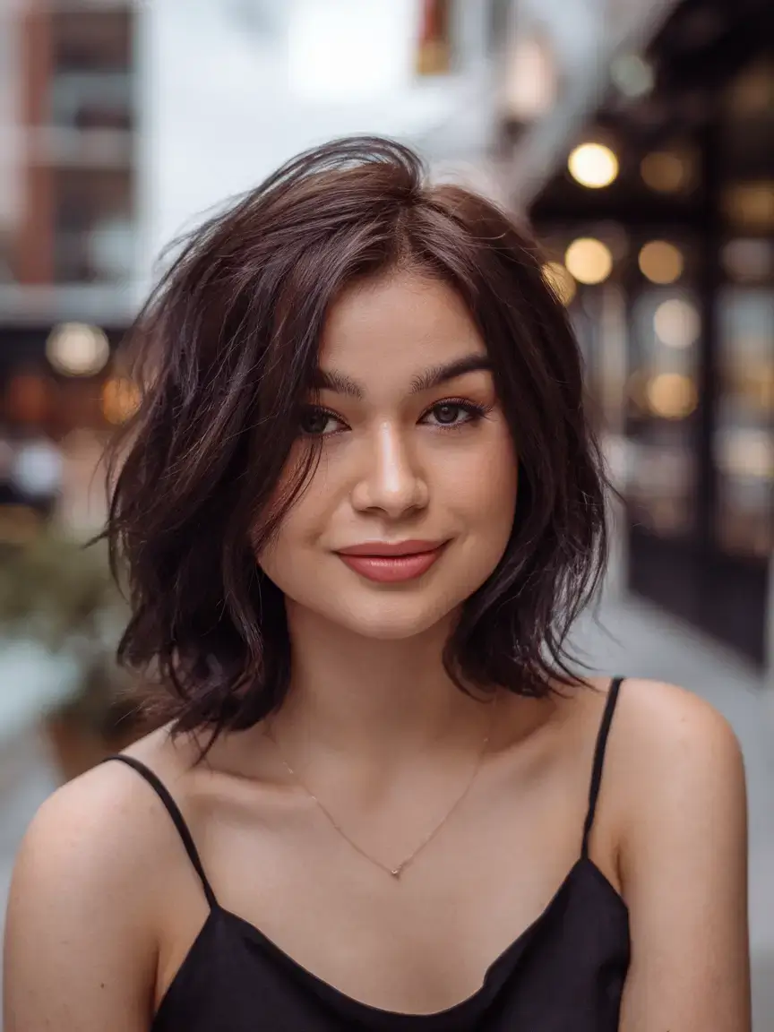 haircut for round face - summer ideas 2025 Textured Brunette Bob with Volume