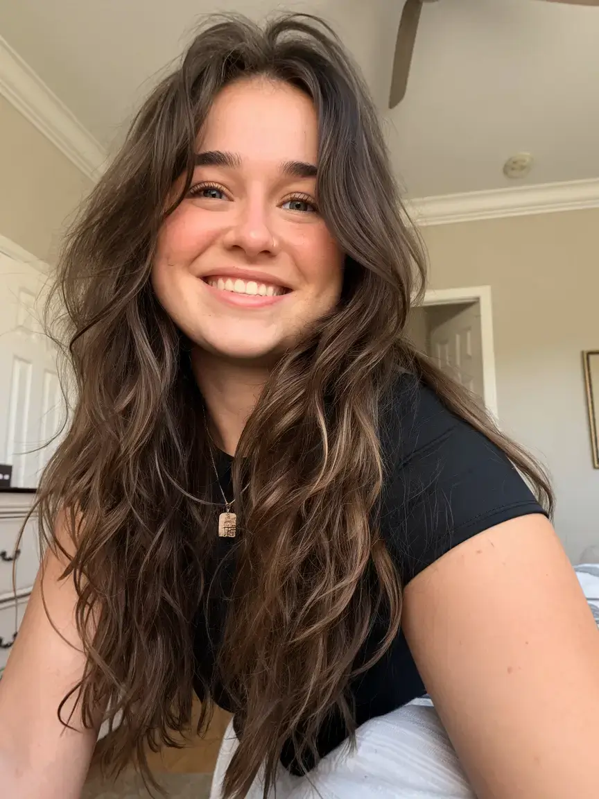 haircut for round face - summer ideas 2025 Natural Long Layers with Beachy Texture