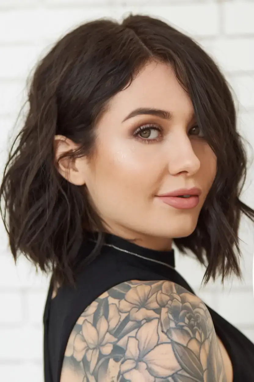 haircut for round face - summer ideas 2025 Side-Swept Textured Bob with Edge