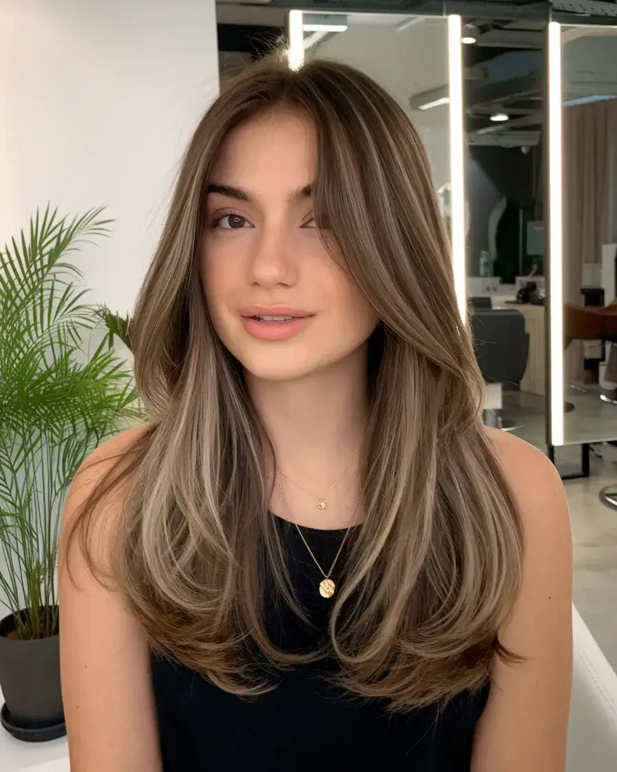haircut for round face - summer ideas 2025 Long Layers with Face-Framing Curtains