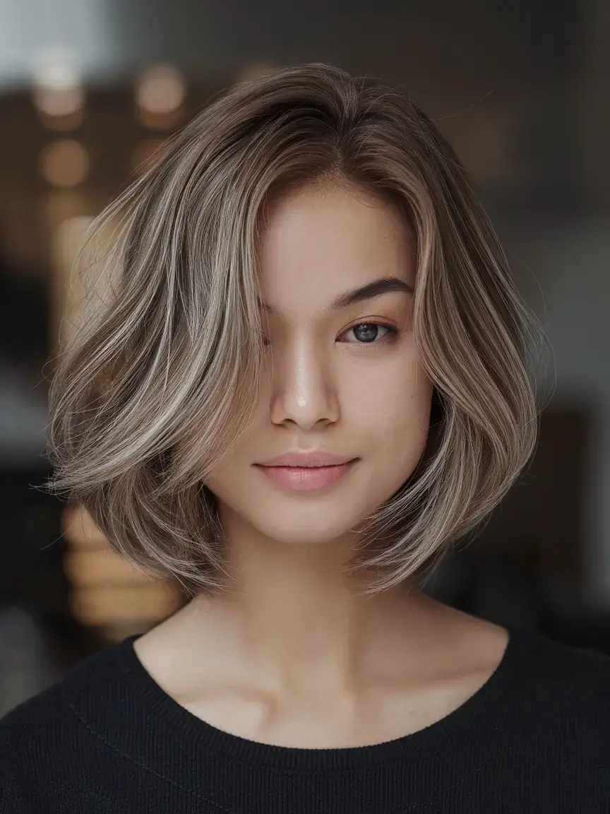 haircut for round face - summer ideas 2025 Modern Mushroom Bob with Ashy Tones