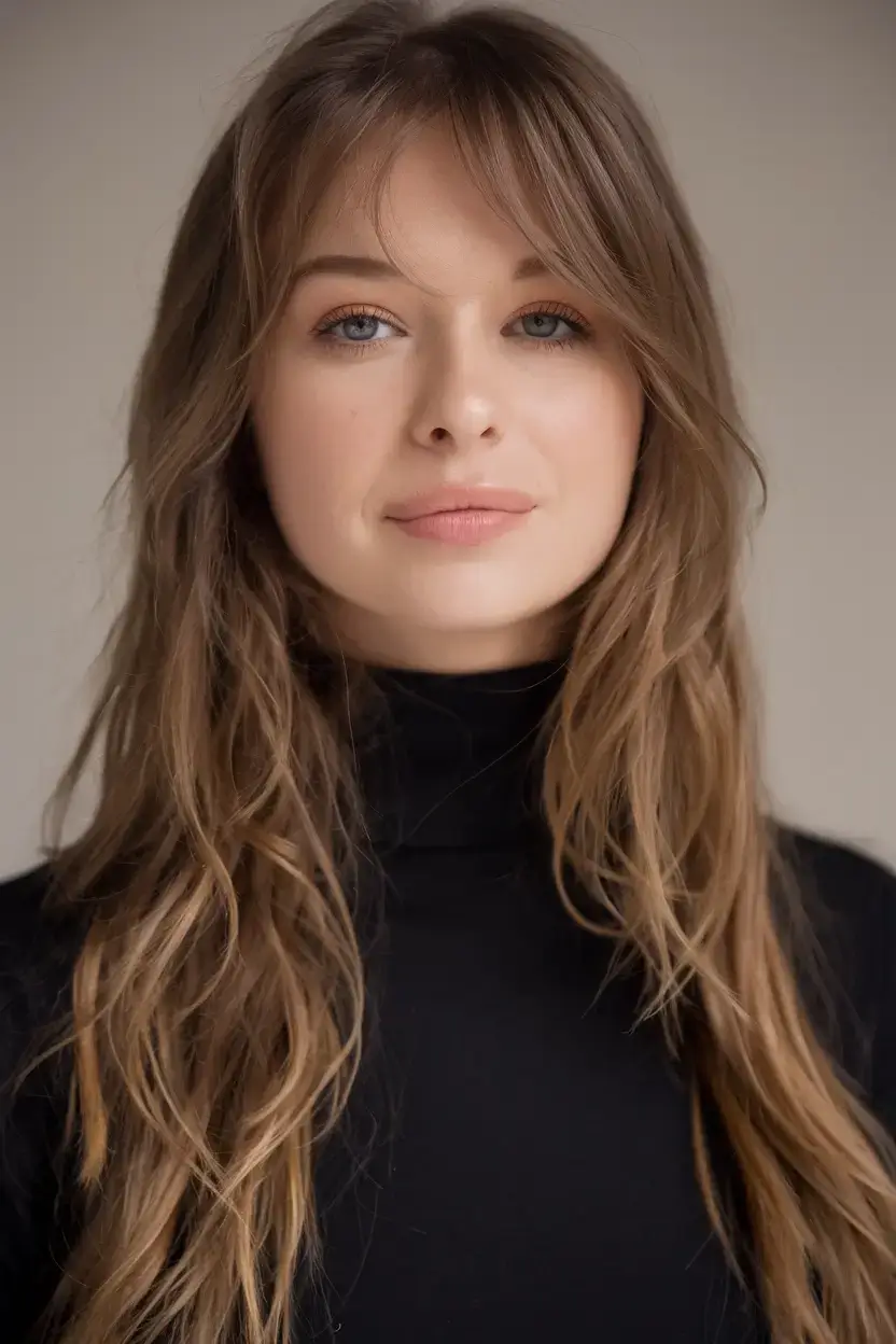 haircuts with bang summer ideas 2025 Natural Waves with Swoopy Fringe Layers