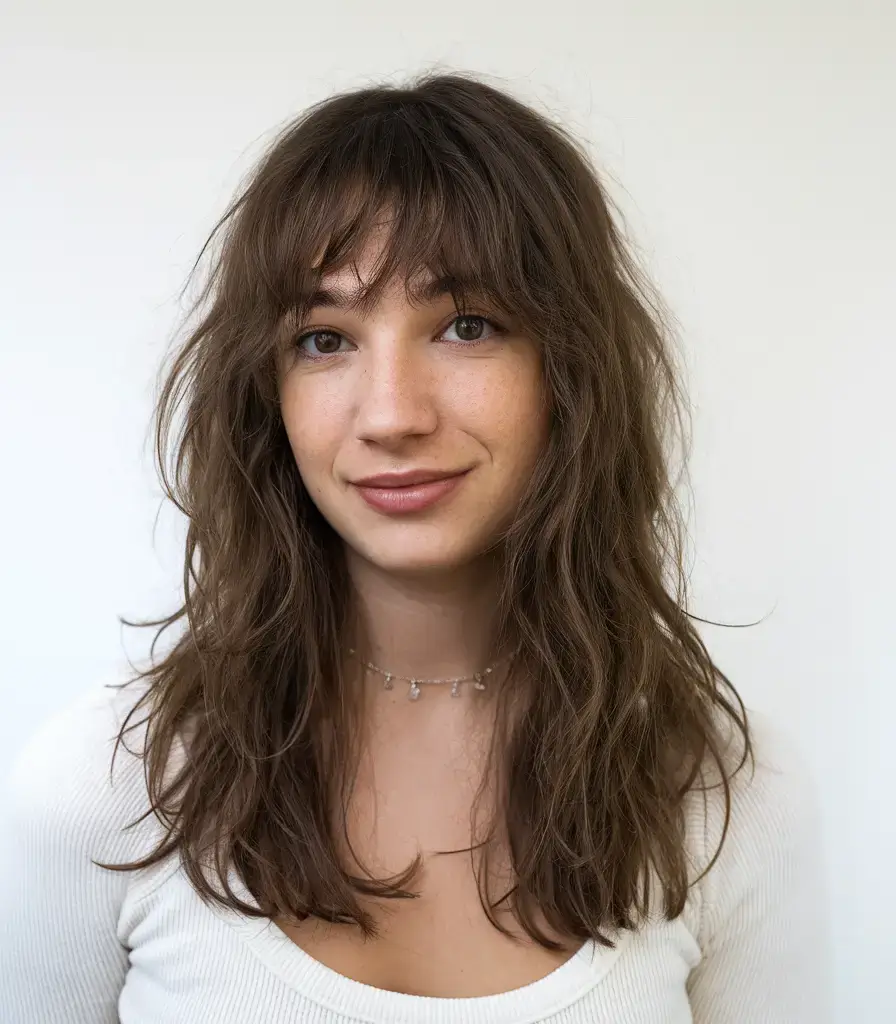haircuts with bang summer ideas 2025 Air-Dried Shag with Piecey Fringe